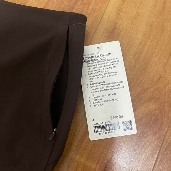 Lululemon Women Smooth Fit Pull On HR Pant Size 6 Espresso Brown New WIth Tag - Picture 6 of 8